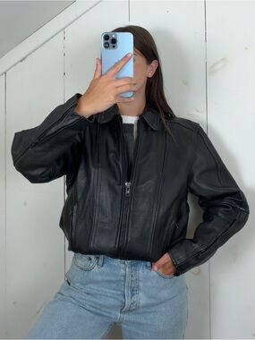 Vintage Black Leather Bomber Motorcycle Biker Vented Jacket Women’s 14 M/L Moto